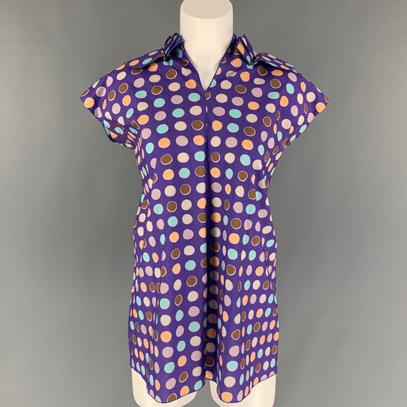 MARNI Size 6 Purple & Taupe Polka Dot Cotton Sleeveless Oversized Blouse - Picture 1 of 1